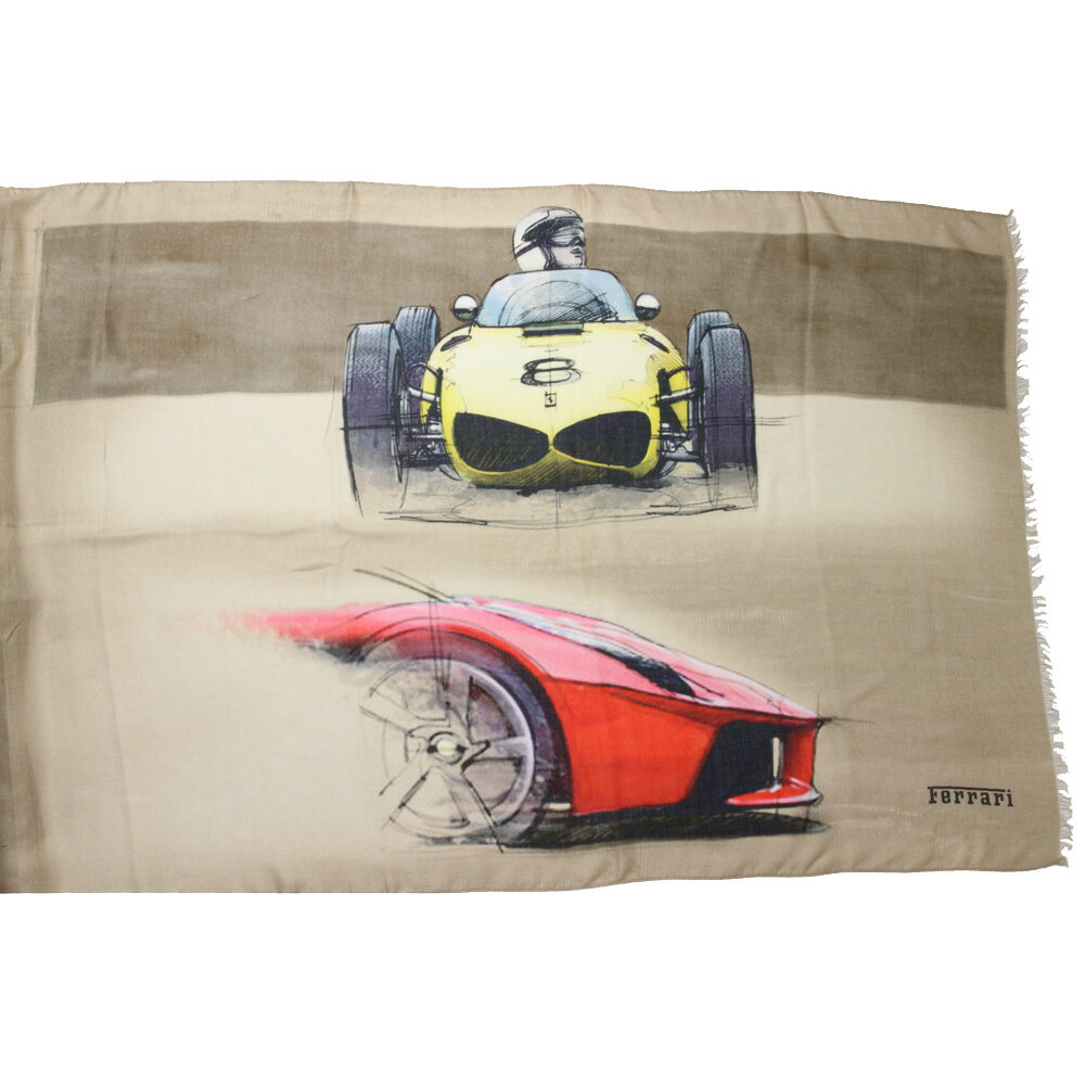 フェラーリ CARS パッチワーク プリント スカーフ ベージュ