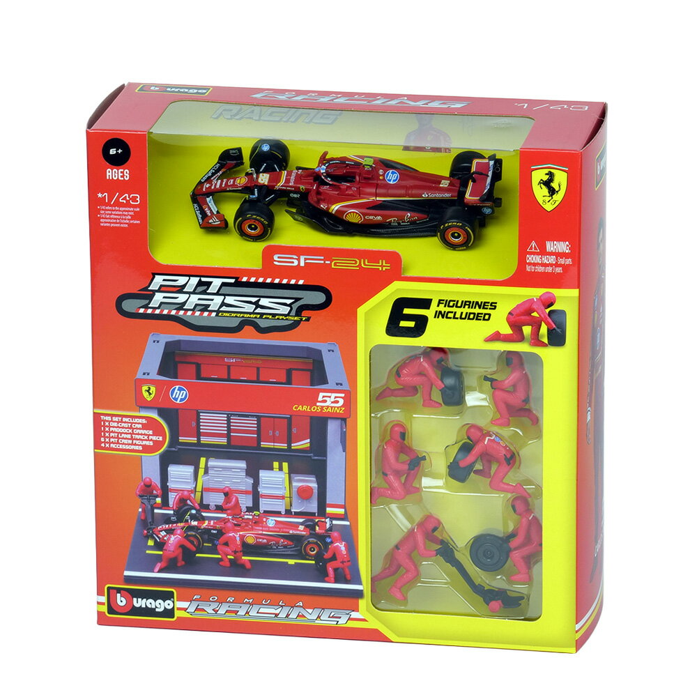 Rakuten - Bburago 1/43スケール フェラーリ PIT PASSセット SF-24 #55 C.サインツ (クルー×6pcs,パドックガレージ) 18-36862S