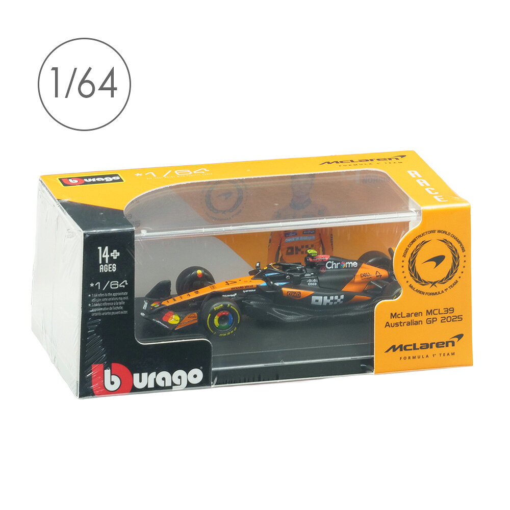 Rakuten - Bburago 1/64スケール マクラーレン F1チーム MCL39 2025 オーストラリアGP #4 L.ノリス クリアケース/ドライバー無 BUR58007N