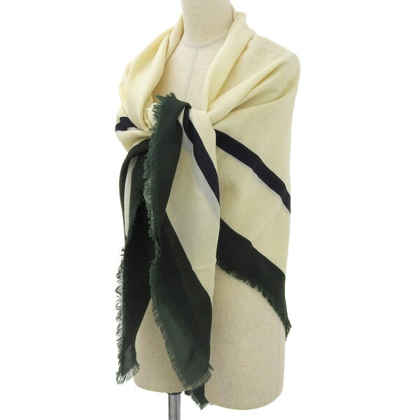 楽天スーパーセール 【中古】 バーバリー BURBERRY ウール100% 大判 ストール アイボリー [Y02954]