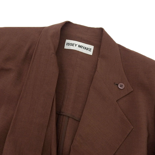 【中古】 美品 イッセイミヤケ ISSEY MIYAKE デザインセットアップ メンズ ブラウン sizeM/S ウール コットン 90’s JG31310 Y03394