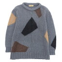 【中古】 イッセイミヤケ ISSEY MIYAKE ラウンドネック 幾何学模様 長袖 ニット セーター メンズ ブルーグレー 80’s ヴィンテージ [Y030...