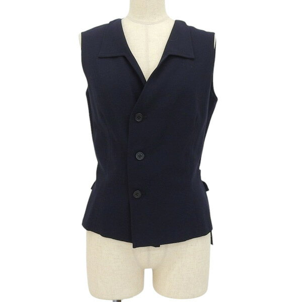 ヨウジヤマモト 80’s 丸文字タグ ウール ギャバジン ロング ベスト アンサンブル レディース ネイビー IG00478【中古】