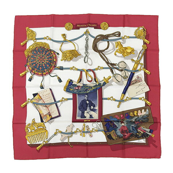 HERMES エルメス カレ90 Memoire d Hermes エルメスの思い出 シルク スカーフ レディース ボルドー ワインレッド ECO0002 【中古】