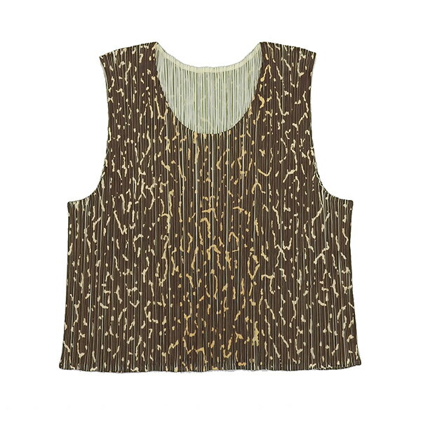 美品 PLEATS PLEASE プリーツ プリーズ サイズF レオパード柄 プリーツ トップス ノースリーブ カットソー レディース ブラウン YB0043 【中古】