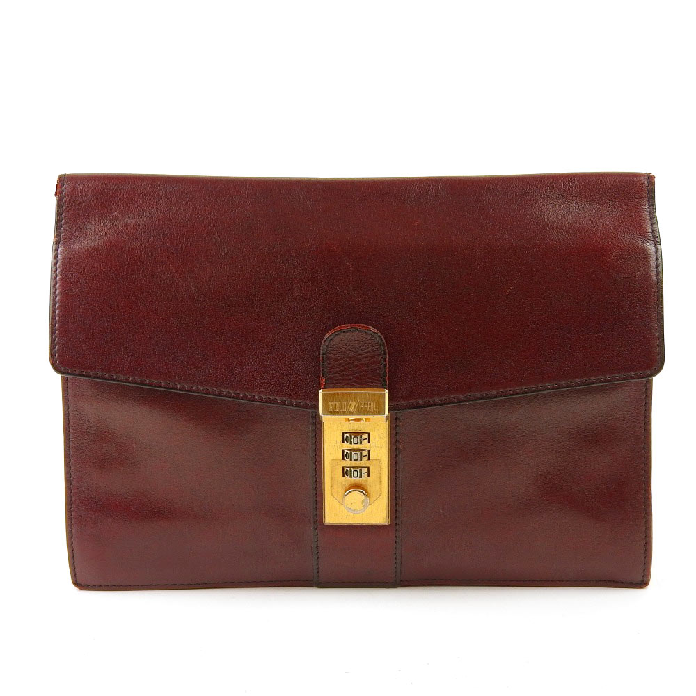 GOLD PFEIL ゴールドファイル ダイヤルロック式 スリールーム レザー セカンドバッグ ボルドー 246548 【中古】