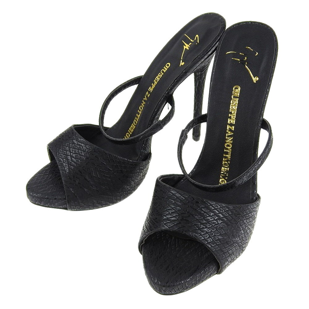 美品 GIUSEPPE ZANOTTI DESIGN ジュゼッペザノッティ ヒール パンプス オープントゥ 37 ブラック 型押し レディース 249733 【中古】