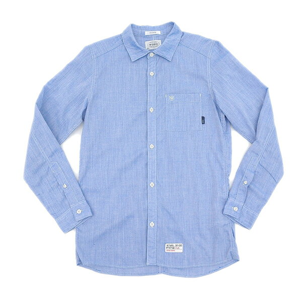 WTAPS ダブルタップス WHO DARES WINS サイズS 長袖 タイトシルエット シャツ メンズ ライトブルー 極小穴あり YB0093 【中古】