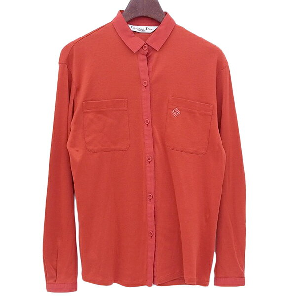 Rakuten - Christian Dior クリスチャンディオール レトロ Y-TK03 コットン 光沢 ストレッチ 長袖 シャツ レディース レッド YB0118 【中古】