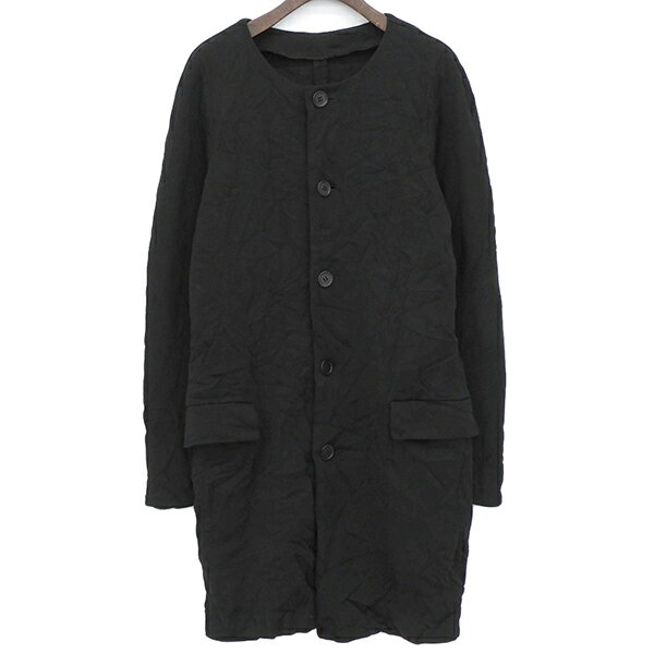Rakuten - Ys Yohji Yamamoto ワイズ ヨウジヤマモト YM-T41-960 サイズ2 ポリエステル アンゴラリブ シワ加工 ロング丈 ノーカラー コート メンズ ブラック ECO0013 【中古】