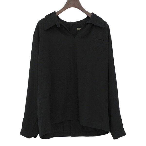 美品 Ys Yohji Yamamoto ワイズ ヨウジヤマモト 80s初期 茶タグ ウールギャバジン バックボタン 長袖 シャツ トップス レディース ブラック ECO0038 