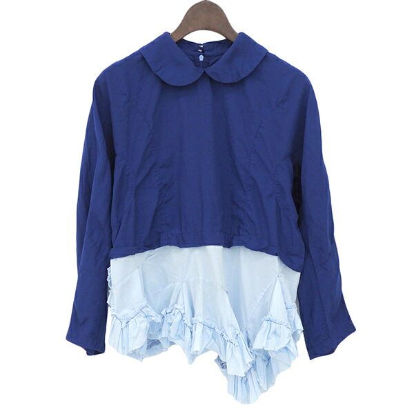 Rakuten - COMME des GARCONS コムデギャルソン GQ-B019 AD2015 XS 裾コットン ドッキング フリル 長袖 ブラウス シャツ トップス レディース ブルー ECO0039 【中古】