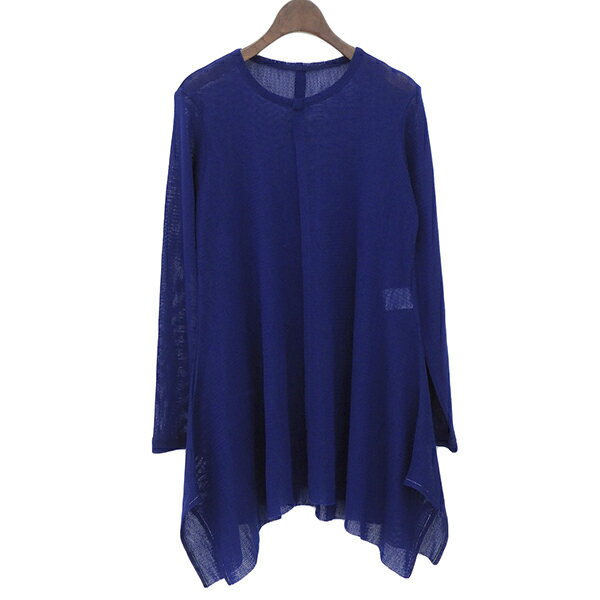 Rakuten - 美品 Ys Yohji Yamamoto ワイズ ヨウジヤマモト YR-T34-169 サイズ2 ウール混 変形 サマーニット 長袖 カットソー トップス レディース ブルー ECO0040 【中古】