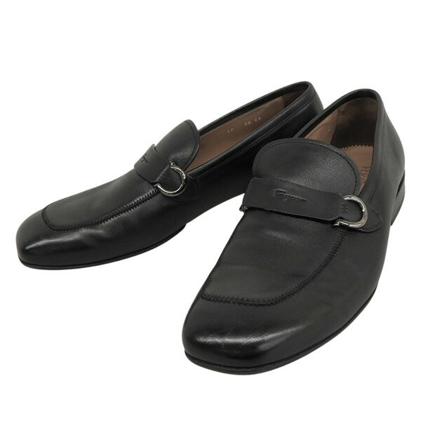 乐天商城 - 美品 フェラガモ Ferragamo ローファー ガンチーニ レザー サイズ9 1/2 EE ブラック 黒 メンズ 301281 【中古】