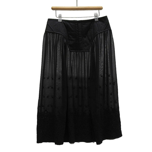 乐天商城 - COMME des GARCONS コムデギャルソン 2001AW GC-S056 AD2001 サイズM 花柄刺繍 異素材 シアー 切り替え ロング スカート レディース ブラック ECO0123 【中古】