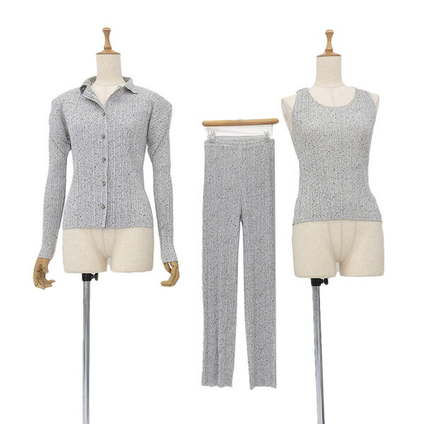 乐天商城 - 美品 PLEATS PLEASE ISSEY MIYAKE プリーツプリーズ イッセイミヤケ PP84-JK428 サイズ3 1 総柄 ノースリーブトップス シャツ パンツ 3点セット レディース グレー系 ECO0127 【中古】