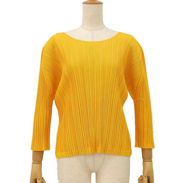 乐天商城 - 美品 PLEATS PLEASE ISSEY MIYAKE プリーツプリーズ イッセイミヤケ PP83-JK641 サイズ4 クルーネック 長袖 カットソー トップス レディース イエロー系 ECO0133 【中古】