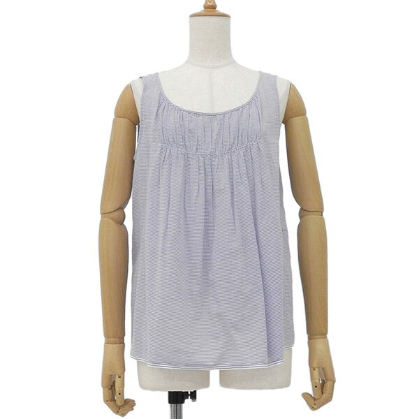 樂天商城 - 美品 tricot COMME des GARCONS トリコ コム デ ギャルソン 2013SS TK-B037 AD2012 サイズM コットン 総柄 ストライプ柄 ノースリーブ シャツ トップス レディース ライトブルー 白 ECO0152 【中古】