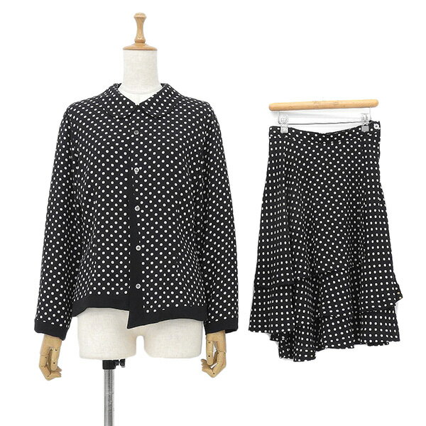 樂天商城 - tricot COMME des GARCONS トリコ コム デ ギャルソン TB-080090 TS-08051S AD1991 サイズS ドット 丸襟 シャツジャケット スカート セットアップ レディース ネイビー系 ECO0156 【中古】