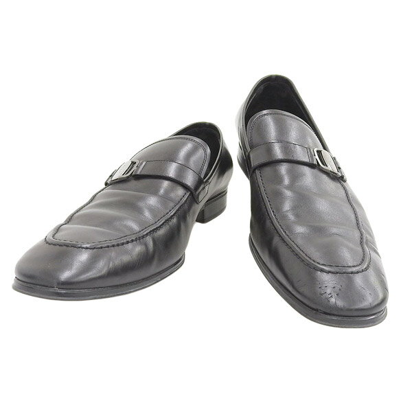 美品 フェラガモ FERRAGAMO レザー ローファー メンズ 10 EE ブラック 黒 【中古】