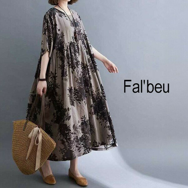 Fal′beu コットン 綿 シックなフラワー ロング ワンピース 159-4157 レディースファッション 服 大人の ナチュラル ゆったり 大人コーデ きれいめ シンプル カジュアル 30代 40代 50代 60代 大きい 大人 フェミニン ladies 大人可愛い fashion BLACK ブラック 半袖 大人服のサムネイル