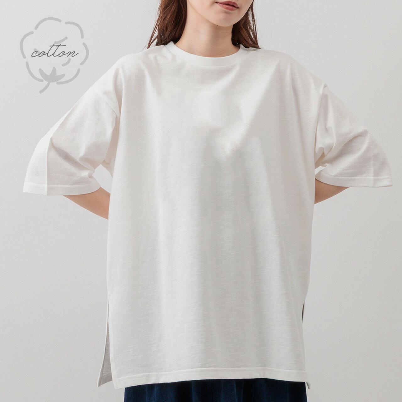 Rakuten - M.M.O. 綿 コットン 100％ チュニック 五分袖 Tシャツ CIC4410 トップス Tシャツ カットソー レディースファッション 服 大人の ナチュラル ゆったり 大人コーデ きれいめ シンプル カジュアル 30代 40代 50代 60代 大きい 大人 大人女子 大人カジュアル fashion ladies
