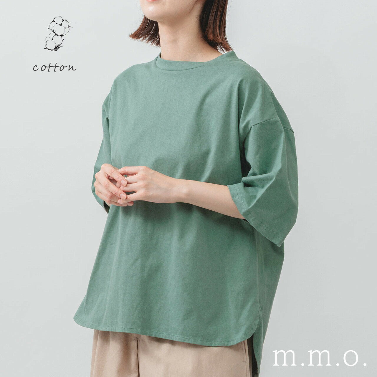 Rakuten - M.M.O. 綿 コットン 100％ ラウンド ヘム 五分袖 Tシャツ CIC4412 トップス Tシャツ カットソー レディースファッション 服 大人の ナチュラル ゆったり 大人コーデ きれいめ シンプル カジュアル 30代 40代 50代 60代 大きい 大人 大人女子 大人カジュアル fashion ladies
