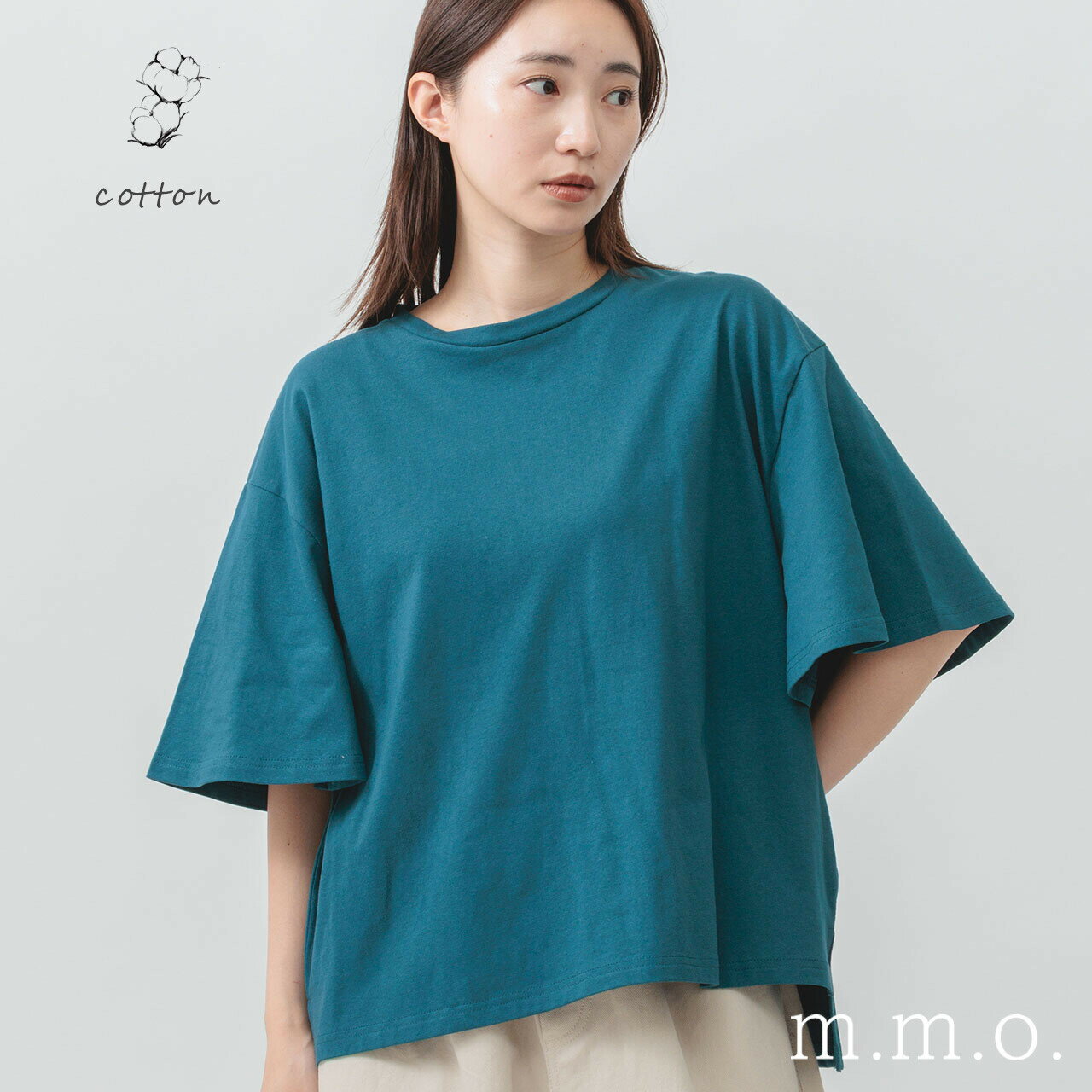 Rakuten - M.M.O. 綿 コットン 100％ オーバーサイズ ベルスリーブ Tシャツ CIC4413 トップス Tシャツ カットソー レディースファッション 服 大人の ナチュラル ゆったり 大人コーデ きれいめ シンプル カジュアル 30代 40代 50代 60代 大きい 大人 大人女子 fashion ladies