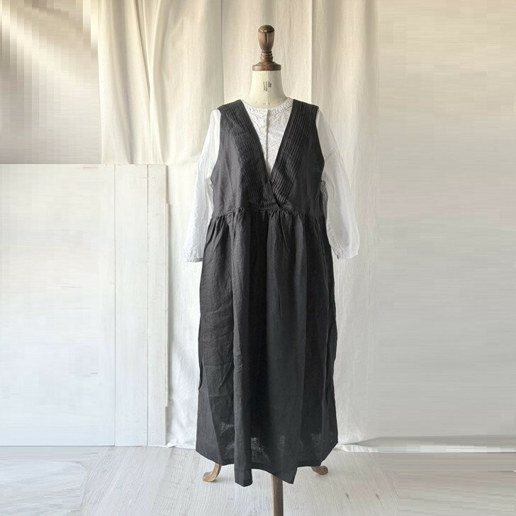 Rakuten - ubasoku ウバソク リネン 麻 Vピンタック ギャザー2way ワンピース ub27-0831 レディースファッション 服 大人の ナチュラル ゆったり 大人コーデ きれいめ シンプル カジュアル 30代 40代 50代 60代 大きい 大人 ノースリーブ ファッション ladies fashion 大人可愛い