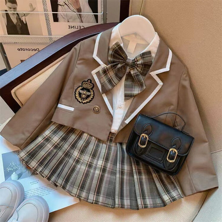 子供服 スーツ 女の子 フォーマル スーツ 3点セット キッズ 長袖 コート スカート シャツ ジャケット 入学式 スーツ 女の子 結婚式 入学式 卒園式 卒業式 七五三 発表会 学園風 かわいい 制服 長袖 子供スーツ 卒業式 ジュニア服
