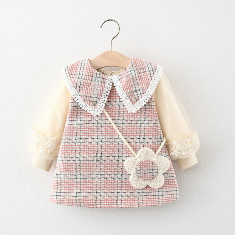 ワンピース 子供服 子ども キッズ チェック 丸襟 長袖 ワンピース ベビーワンピ 女の子 おしゃれ 可愛い かわいい 七五三 入園式 入学式 卒園式 結婚式 発表会 おでかけ 秋 春 通園 通学 80 90 100 110のサムネイル