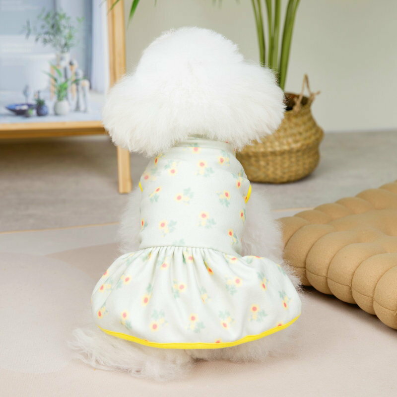 ドッグウェア 暖かい犬服 グリーン ピンク 花柄 犬用ウェア ペットウェア スカート ワンピース コート アウター ドレス 秋冬 秋用 冬用 小型犬用 可愛い おしゃれ お散歩 イヌ用 暖かい 防寒