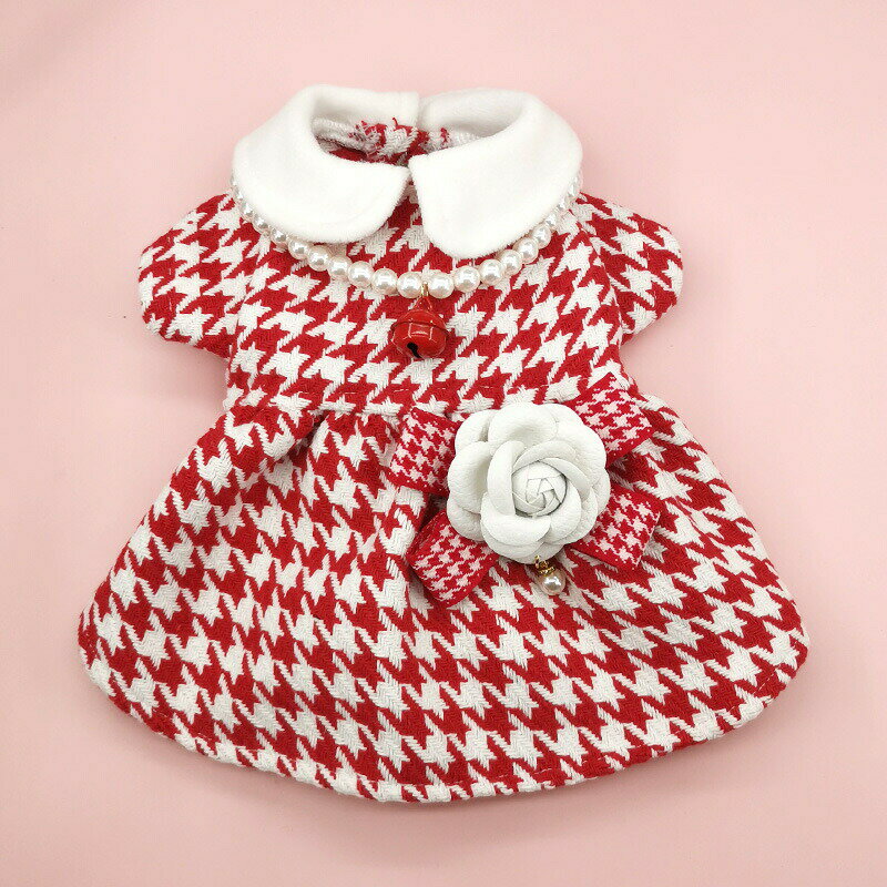 犬服 ドッグウェア ペット服 猫服 ワンピース ドレス スカート チェック柄 秋冬 秋用 冬用 小型犬用 可愛い おしゃれ 上品 かっこいい お姫様 プリンセス リボン 愛犬 人気