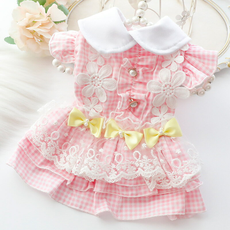 ドッグウェア 犬服 犬用ウェア ペットウェア ワンピース ドレス レース 春 夏 春用 夏用 可愛い女の子 小型犬 中型犬 おしゃれ お散歩 ブルー ピンク
