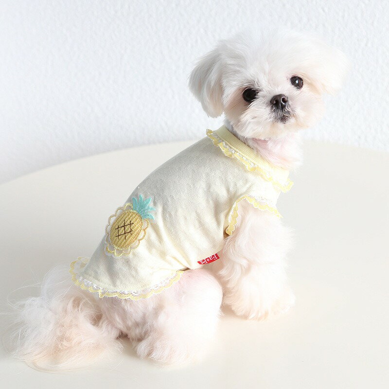 ドッグウェア 綿生地 ニット 袖なし わんちゃん用 犬服 ピンク ブルー イエロー 犬用ウェア ペットウェア Tシャツ 春 夏 春用 夏用 小型犬用 中型犬用 可愛い おしゃれ お散歩 可愛い フリル レース