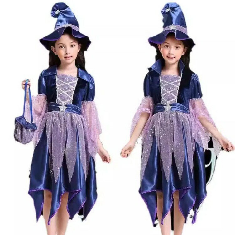 ハロウィン 衣装 子供 魔女 帽子付き 棒 バック コスプレ ハロウィン 女の子 ハロウィン 仮装 可愛い 魔女 ワンピース 魔女 衣装 魔法使い 魔術師 魔女 キッズ コスチューム Halloween 悪魔 クリスマス 衣装 誕生日