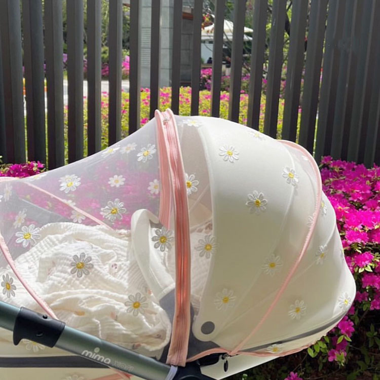 ベビーカーカバー 蚊帳 日よけ 折りたたみ式 蚊除け ゴミ除け効果 お出かけ 蜂よけ 風除け 虫除けネット サンシェード ネット UVカット 360° 蚊よけ 風通しが良い 取り付け簡単 お出かけ お散歩 収納便利