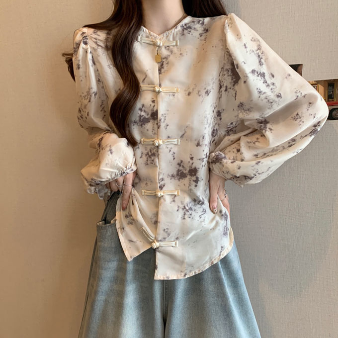 Rakuten - レトロ 大きいサイズ 体型カバー カジュアル 長袖 ブラウス ゆったり 50代 通勤 オシャレ 夏チャイナブラウス チャイナ風シャツ ブラウス レディース 薄手 トップス お洒落 チャイナボタン 20代 40代 30代
