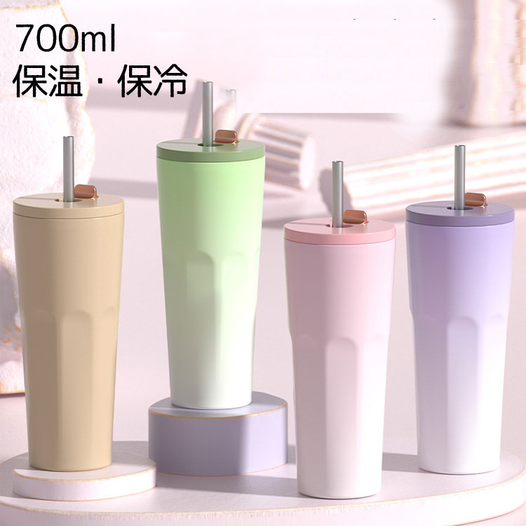 樂天商城 - 水筒 ストロー付き 水筒 保温 保冷 700ml ステンレス製ボトル マグボトル 水筒 広口 ウォーターボトル オフィス 洗いやすい おしゃれ