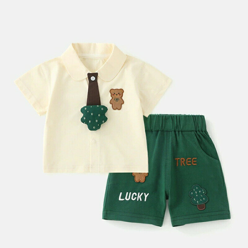 キッズ セットアップ 森系 半袖 シャツ パンツ 2点 セット 男の子 夏 薄手 A類 通気性 柔らかい お出かけ プレゼント ギフト 幼児