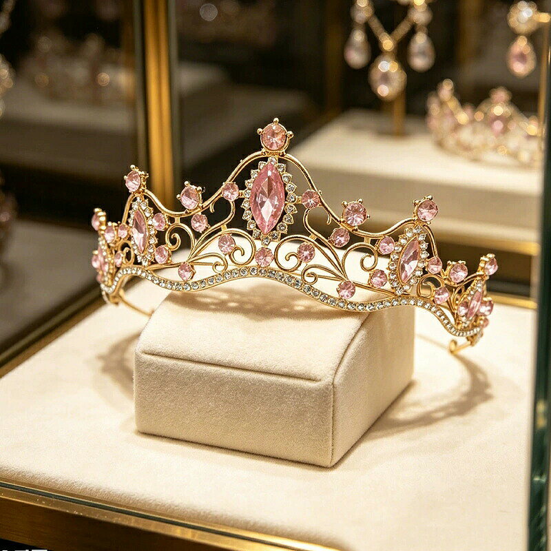 Rizumu楽天市場店のウェディングクラウン ブライダルティアラ 人工クリスタル 合金製 結婚式用ヘッドドレス 前撮り 挙式 披露宴 花嫁 ヘアアクセサリー ホワイトダイヤ 撮影映え 結婚式 誕生日 発表会 ステージ パーティー 撮影用ヘッドアクセサリー お姫様風｜アングル2