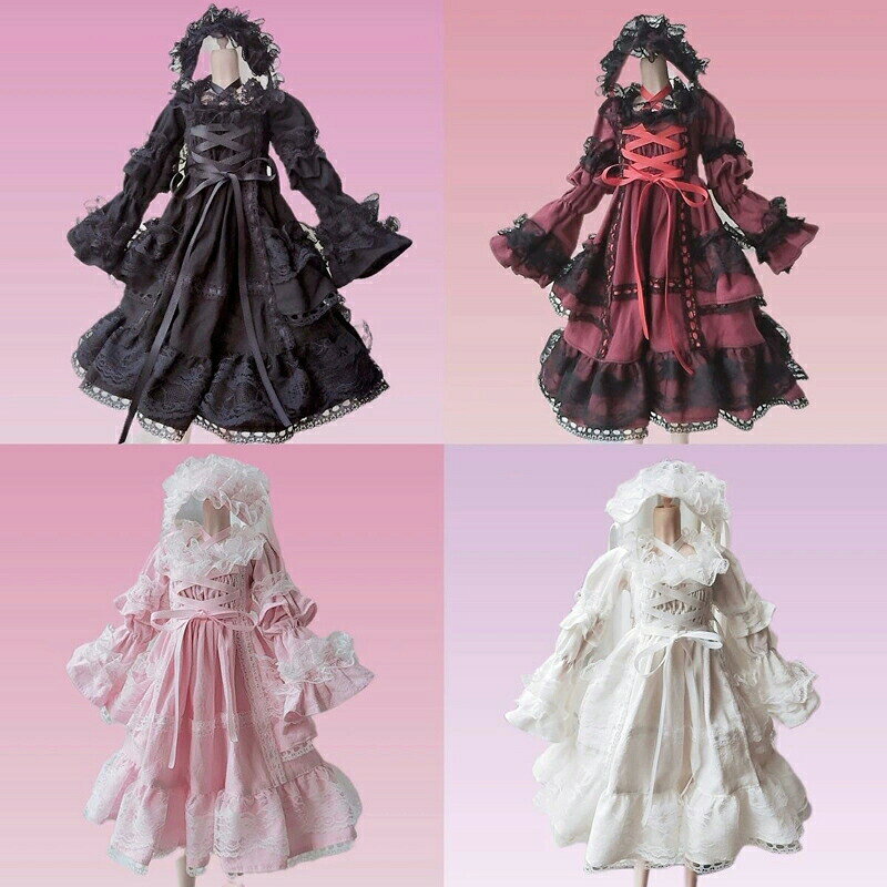 BJD服 BJDウェア ドール服 BJDドールウェア 着せ替え服 衣装セット 6-3分ドール服 3 分 / 4 分 / 6 分 ドール用 ロリータワンピース ヘッドドレス付き ロリータ服 レース装飾 プリンセス風 球体関節人形用衣装 衣装セット ドール本体 靴別売り