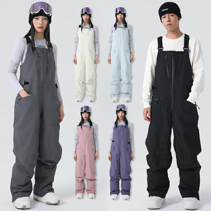 ビブパンツ スノボパンツ メンズ スキーパンツ レディース サスペンダーパンツ サスペンダー付き ロングパンツ 長ズボン ボトムス スノーボードウェア スキーウェア スノボウェア 男女兼用 ユニセックス ゆったり 無地