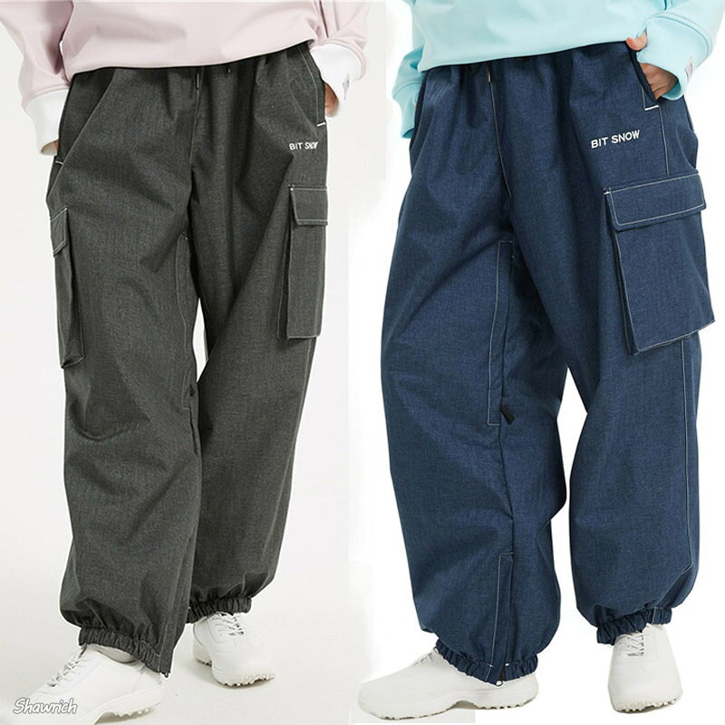 ロングパンツ スノボパンツ スノーボードウェア スノボウェア スキーウェア デニムパンツ ジーンズ ワイドパンツ カーゴパンツ ビッグシルエット レディース メンズ 耐水圧15000mm 無地 男女兼用 ボトムス単品 デニムブルー グレー
