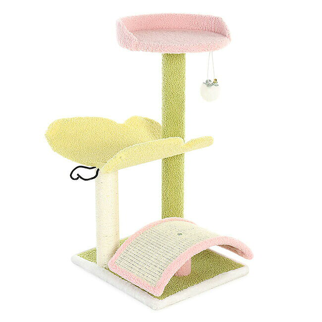 キャットタワー ピンク ボール付き ジャンプ台 爪とぎ 爪とぎポール 猫 ねこ 麻縄 ペット用 おもちゃ おしゃれ 遊園地 ストレス発散 運動不足対策 猫用品 69*39*34cm 四季適用 【】
