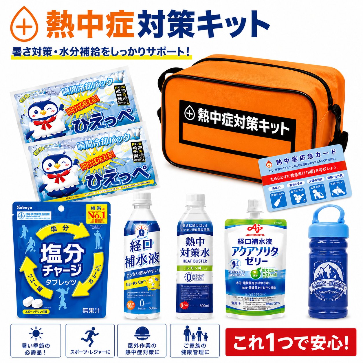 【防災士×災害備蓄管理士 監修】熱中症対策キット バッグ付き