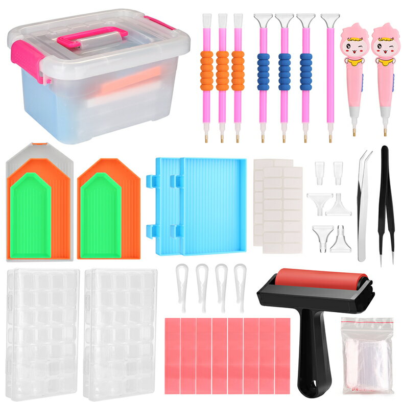 123ピース 5D ダイヤモンドペインティングツール DIYペイントアクセサリー ダイヤモンドクロス粘着粘土 クリスマスクラフト トレイキット 修理ツール ダイヤモンドペインティングローラー 刺繍ボックス 大人 子供用のサムネイル