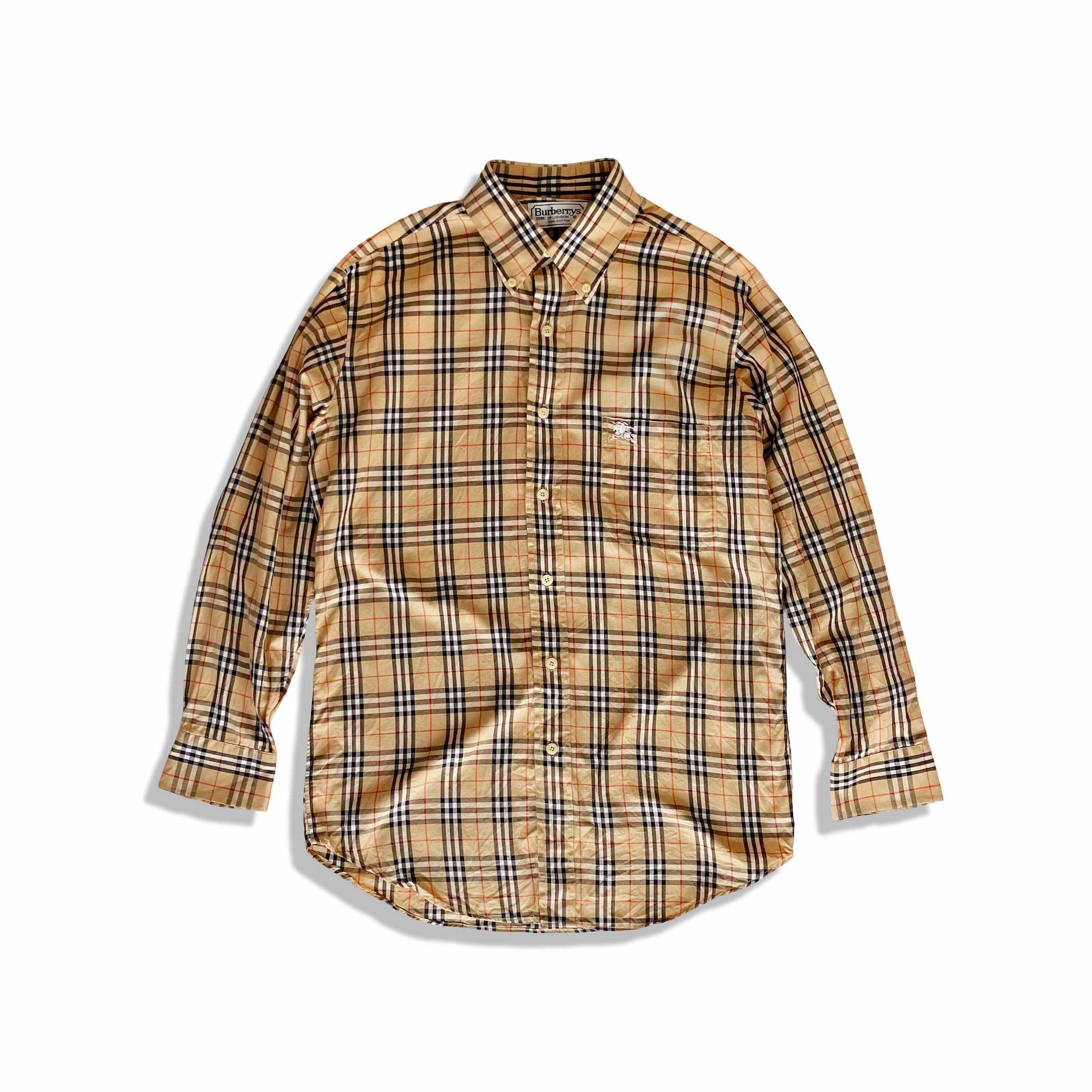乐天商城 - Burberry バーバリー ノバチェック柄 長袖 シャツ コットン size M キャメル メンズ 英国製 ヴィンテージ【中古】【鑑定済み】