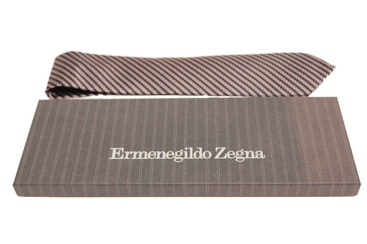 Ermenegildo Zegna エルメネジルド ゼニア ステッチ調 総柄 シルク ネクタイ ダークグレー ピンク スーツ 箱有り ほぼ未使用 ビジネス メンズ【中古】【鑑定済み】【送料無料】