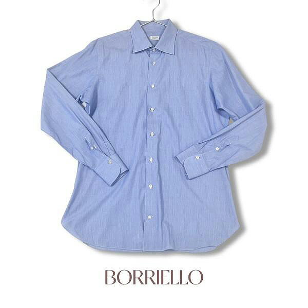 BORRIELLO NAPOLI ボリエッロ イタリア製 細ストライプ柄 長袖 ワイシャツ ライトブルー メンズ ビジネス トップス【中古】【鑑定済み】【送料無料】